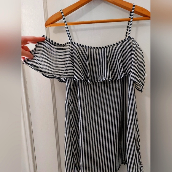 Large Dressy Black and White Shoulderless Blouse by O'Rageous NWT - Picture 2 of 4